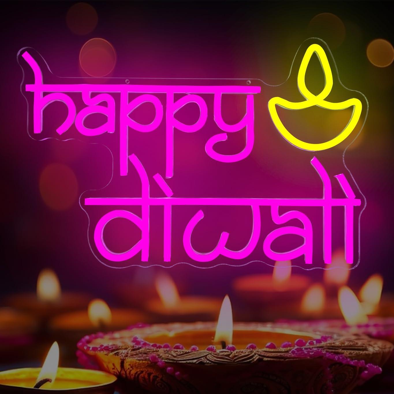Home Bar Signs - Panneau néon Joyeux Diwali, alimenté par