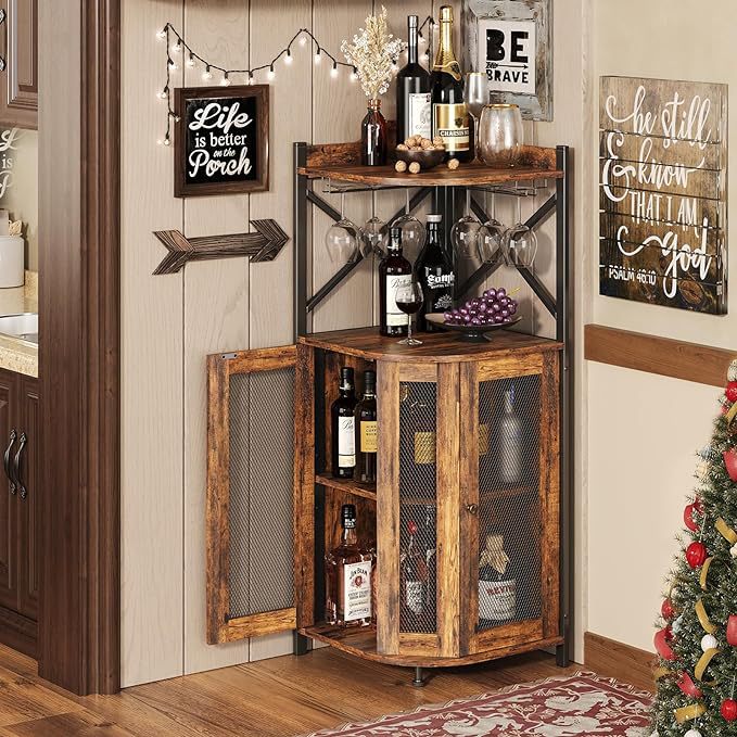 Home Bar And Cabinet - Meuble bar d'angle avec porte-verres, casier