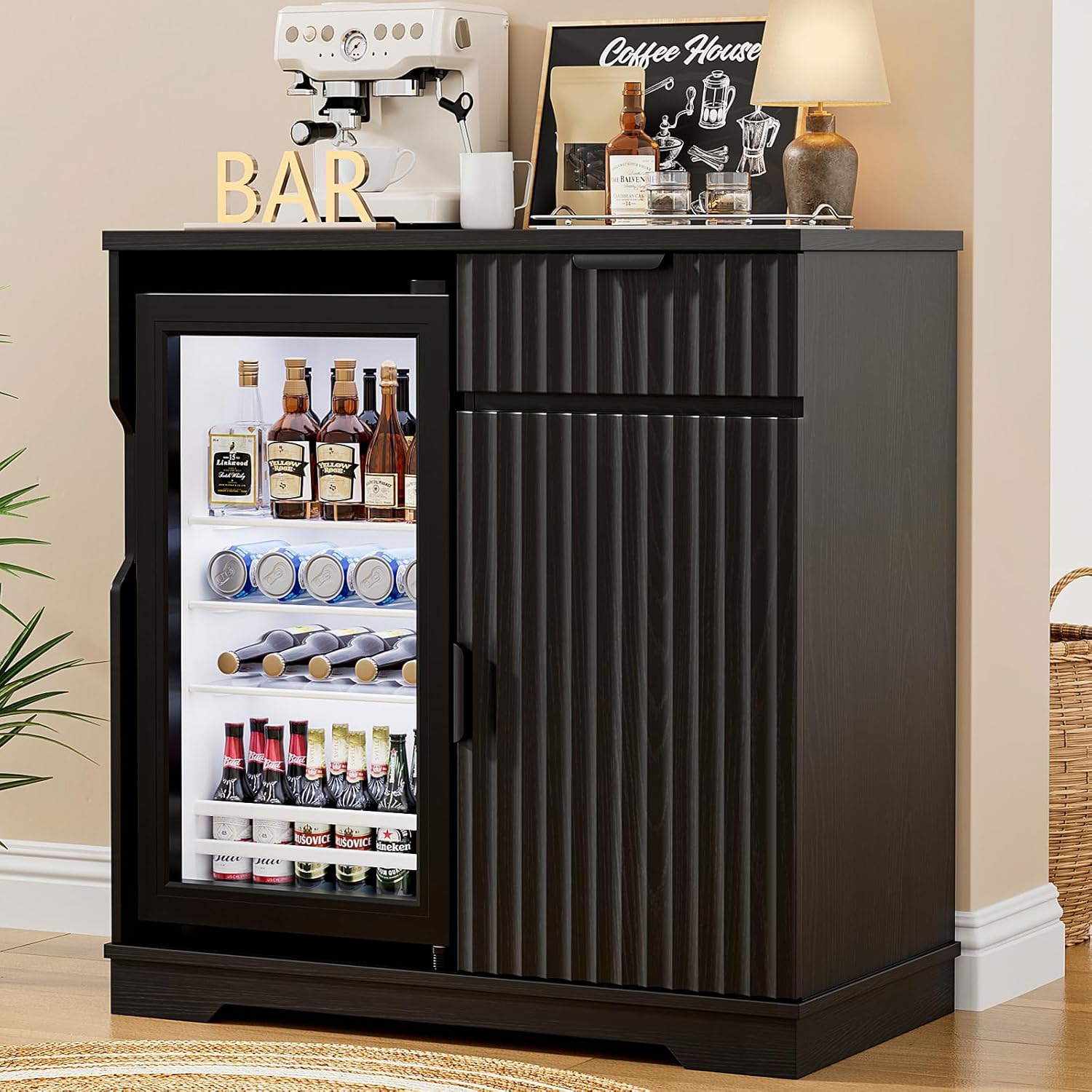 Home Bar And Cabinet - Meuble bar à café cannelé avec